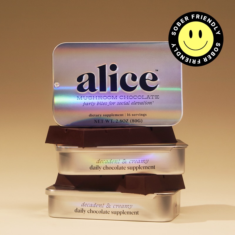 Party Trick Mushroom Chocolate tin with Sober Friendly badge
