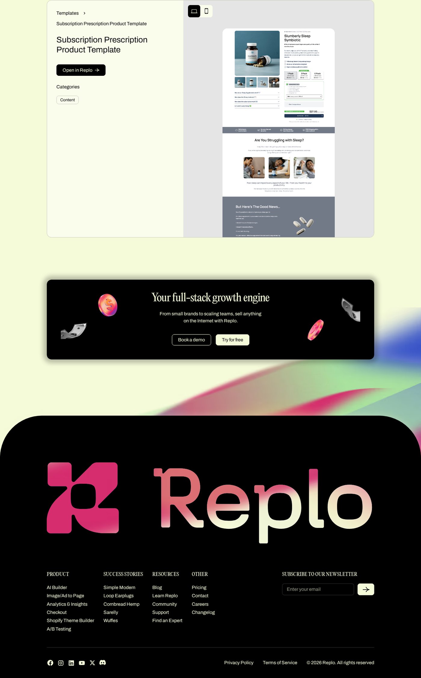 Replo Subscription Prescription Product Template preview