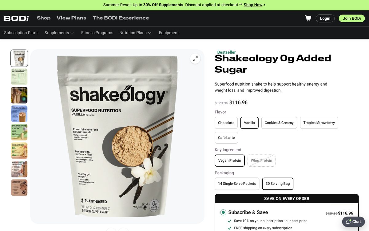 Shakeology PDP above the fold